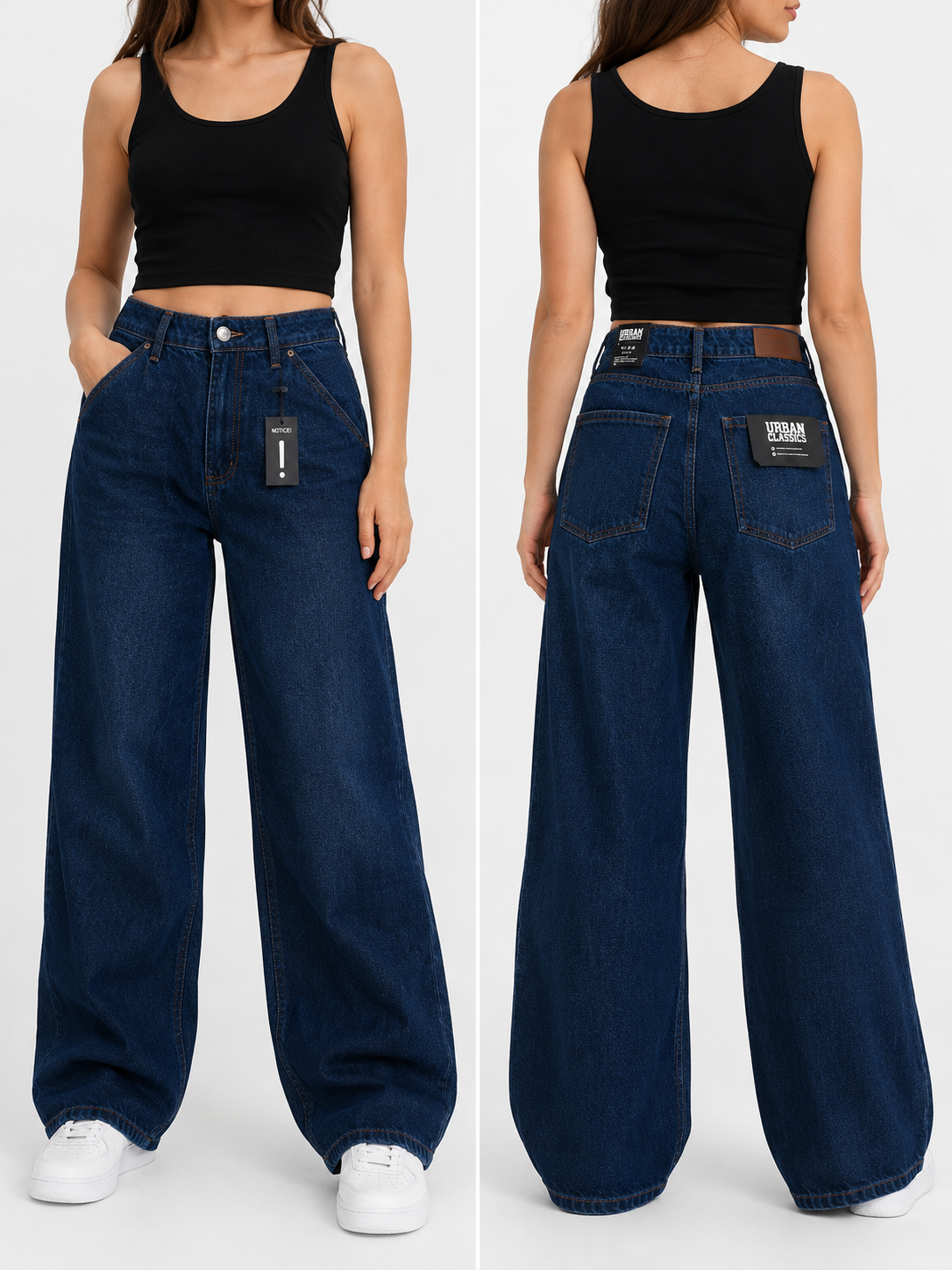 Urban Classics Damen Jeans blau, bequeme Jeans mit Reißverschluss, lockere Damenjeans, 90er Style Jeans