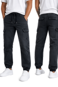 Urban Classics Herren Jeans Stretch schwarz, Cargo Jogger Herren, schwarze Herrenjeans Kordelzug