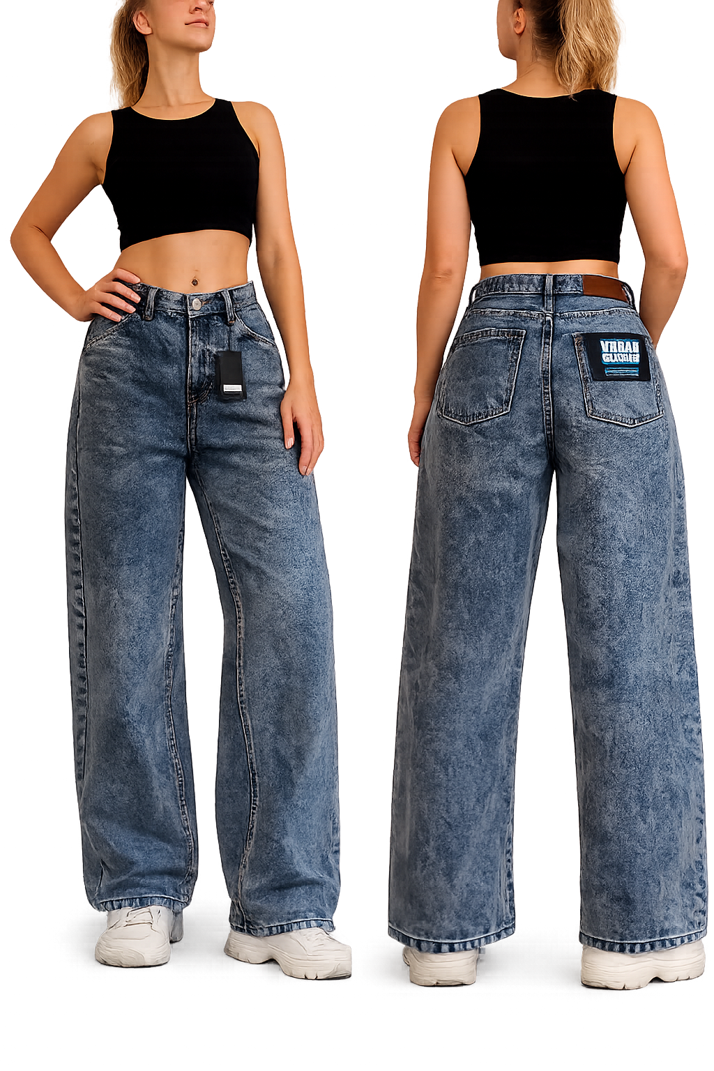 Urban Classics Damen Jeans Kordelzug blau, bequeme Damenjeans, Streetwear Jeans Damen