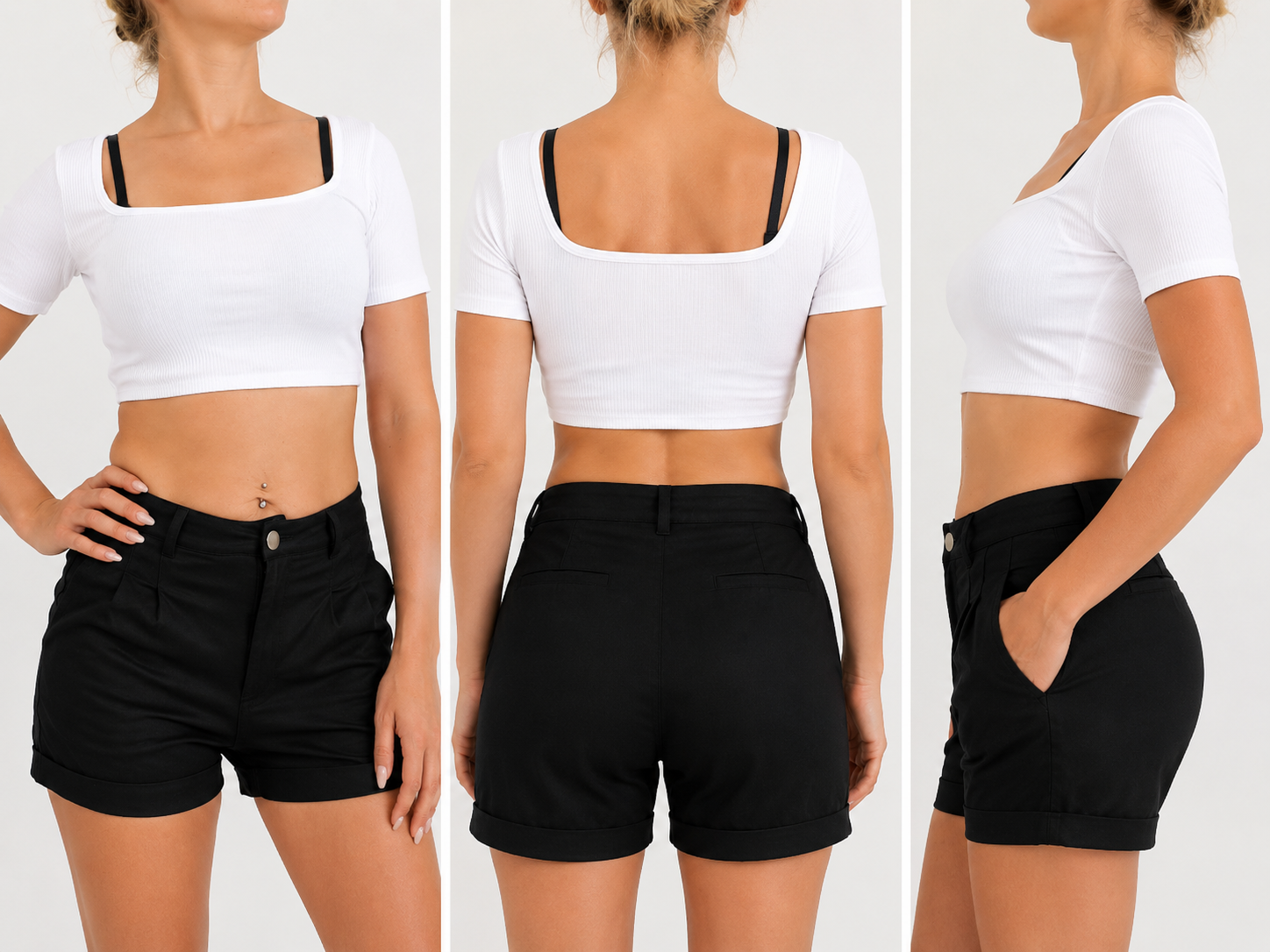 ZEGY Crop Top 1084, geripptes Damen Shirt, schlichtes Crop T-Shirt Schwarz Weiß