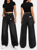Urban Classics Damen Jeans schwarz, Damenjeans Reißverschluss, schwarze lockere Jeans Damen