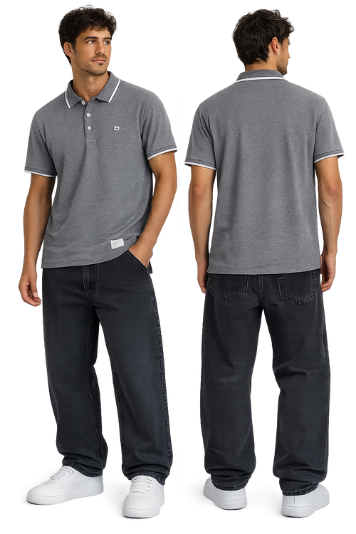 BLEND Herren  Poloshirt Baumwolle, Herren Polo Grau Beige