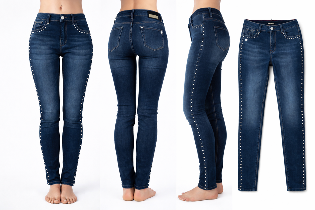 Fornarina Damen Jeans Skinny Slim Fit Stretch Blau mit Nieten