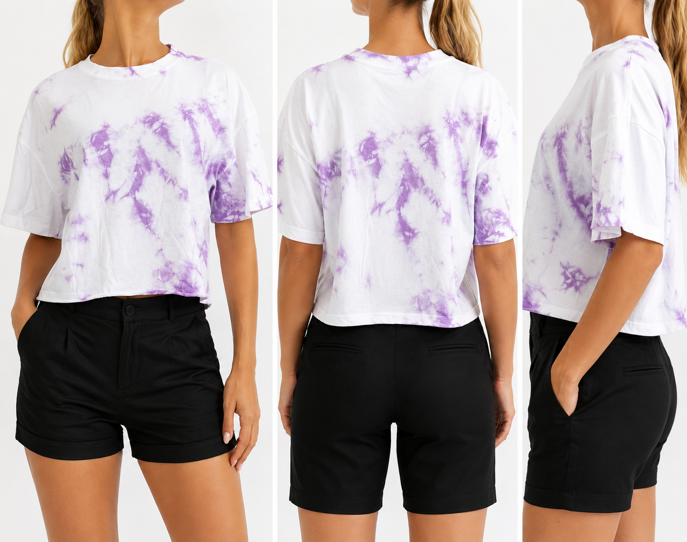 ZEGY Batik Crop Top Damen, Baumwollshirt kurz, Crop T-Shirt Batik Look