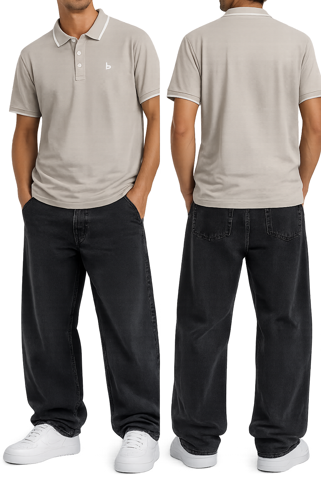 BLEND Herren  Poloshirt Baumwolle, Herren Polo Grau Beige