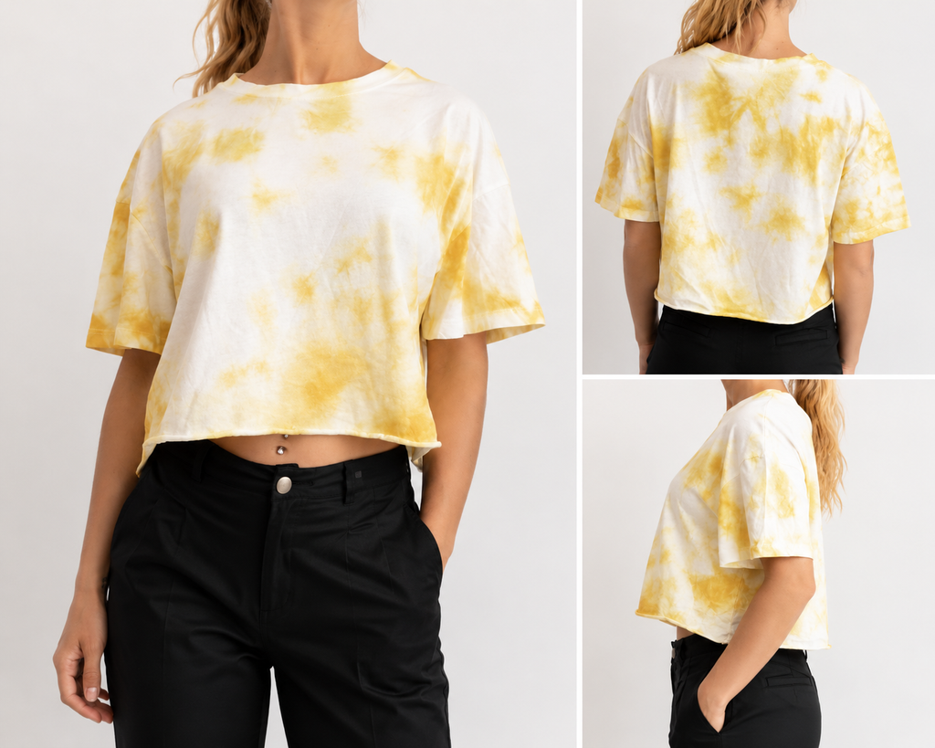 ZEGY Batik Crop Top Damen, Baumwollshirt kurz, Crop T-Shirt Batik Look
