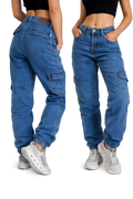 Urban Classics Damen Stretch Jeans blau, Cargo Jeans Damen, Damenjeans mit Taschen